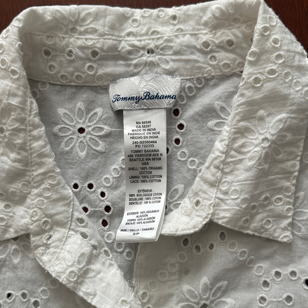 Tommy Bahama White Eyelet Swim Coverup, S - Picture 5 of 8